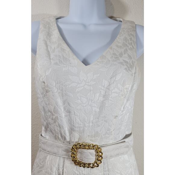 Ellen Tracy White Floral Raised Material A Line Cocktail Dress 2 Sleeveless - Picture 6 of 6